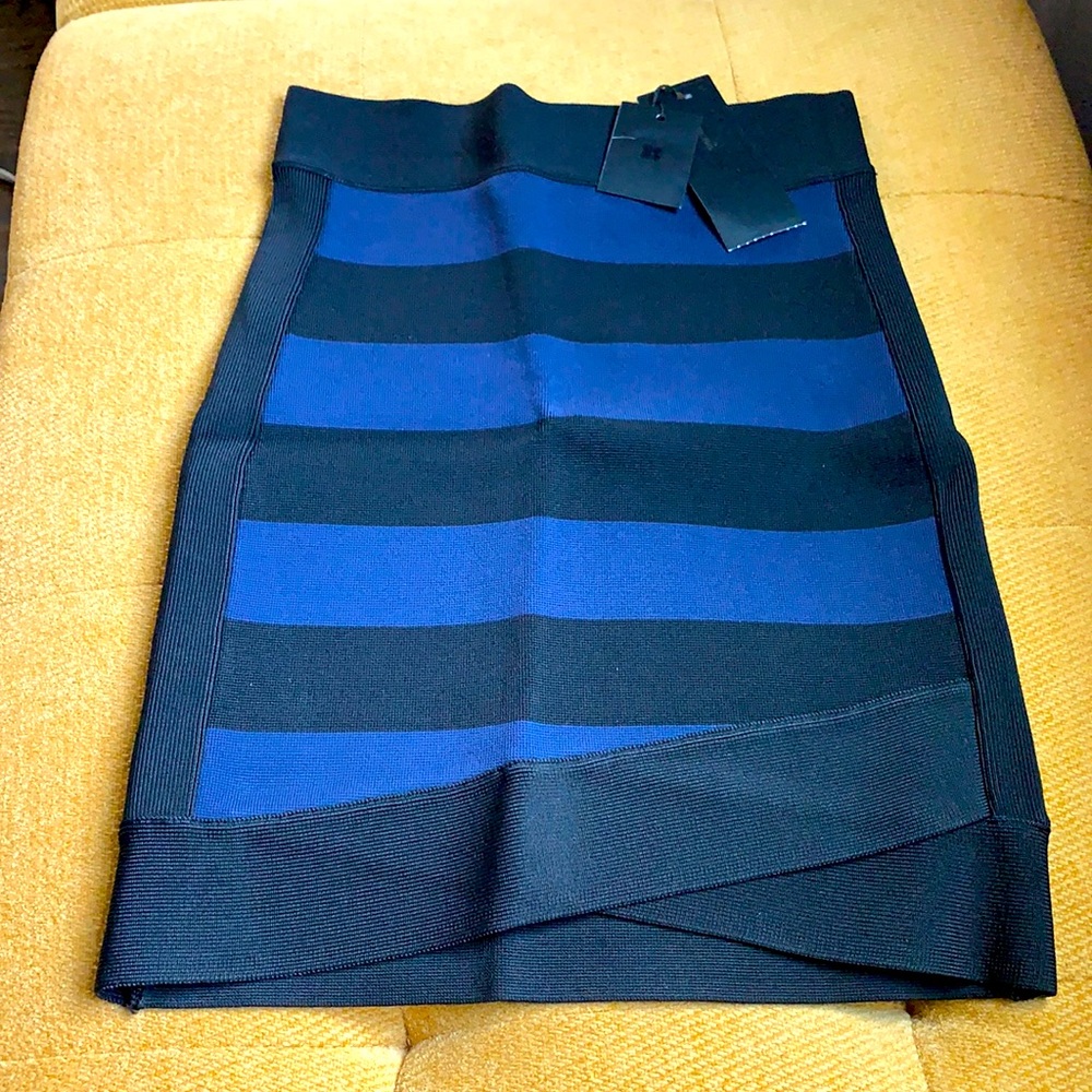 BCBG spandex Mini skirt. Black and blue combo.